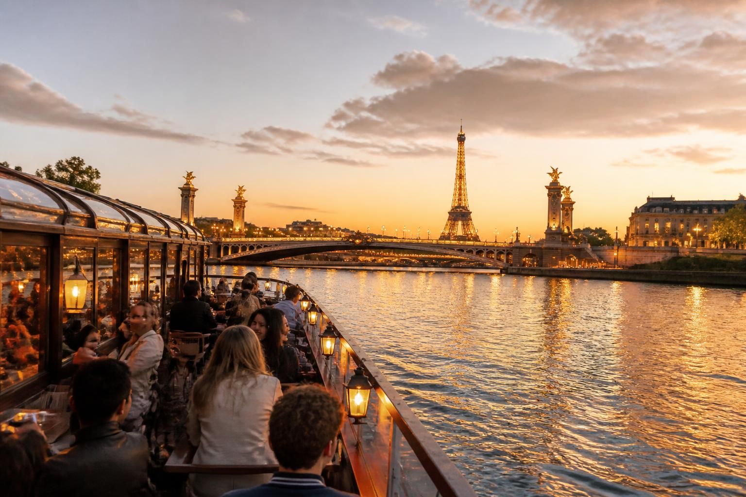 profitez d'une balade en bateau mouche à paris pour découvrir la ville lumière autrement, entre monuments emblématiques et ambiance romantique sur la seine.